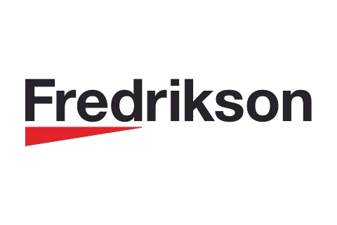 [ai] The logo of Fredrikson featuring the name "Fredrikson" in bold black letters with a red triangular accent beneath the "n." The logo is set against a white background.